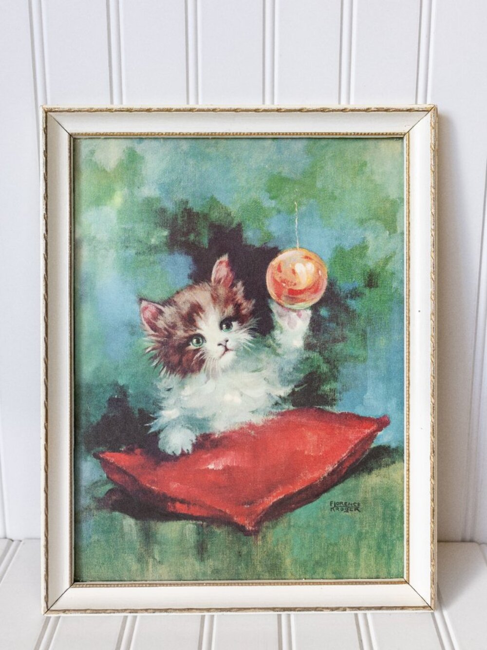 Vintage Florence Kroger Kitten Print Framed MCM